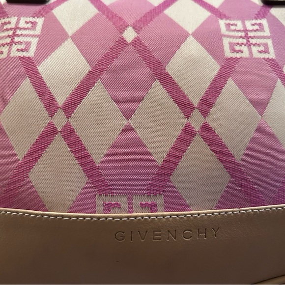 Givenchy EUC Authentic Pink Beige Diamond Pattern Canvas Leather Trim Handbag - Picture 2 of 16